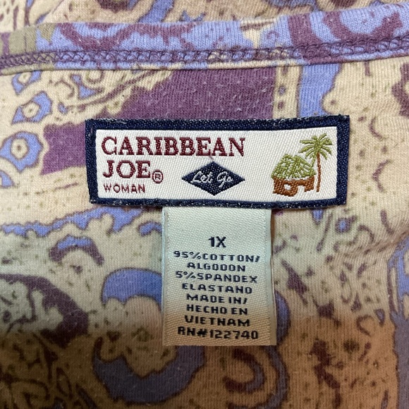Caribbean Joe Purple Tan 3/4 Sleeve Cinched Side Top - Picture 5 of 5